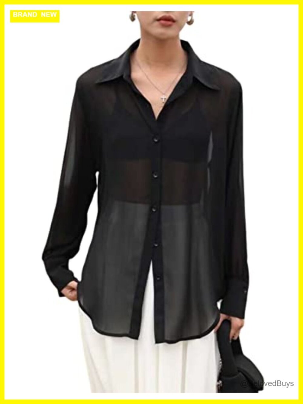 Sheer Mesh Button Down Blouse Long Sleeve See Through Top